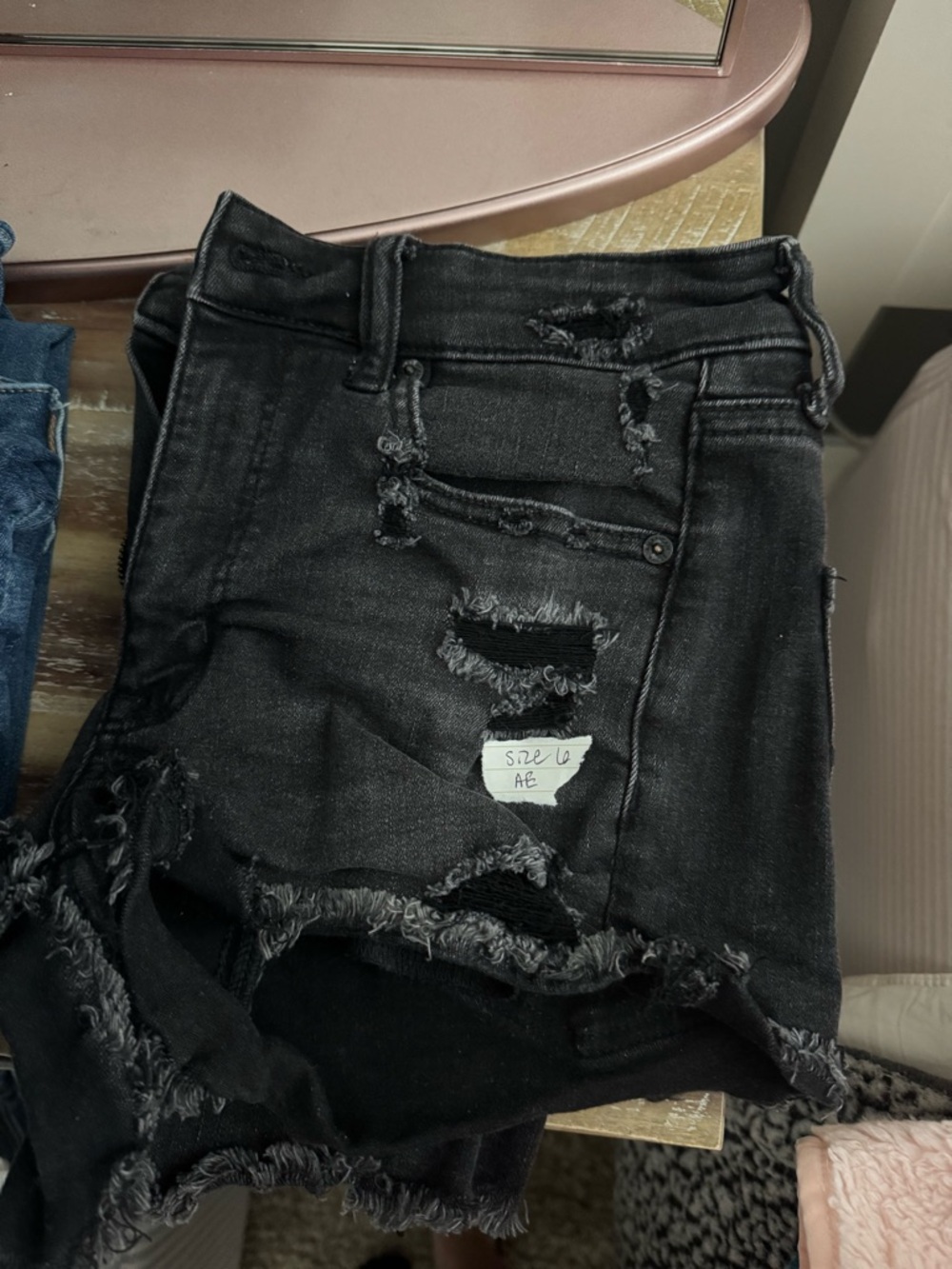 American Eagle Outfitters Black Distressed Denim Jean Shorts